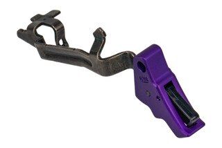 Apex Tactical Glock Trigger with factory trigger bar features a purple anodized finish